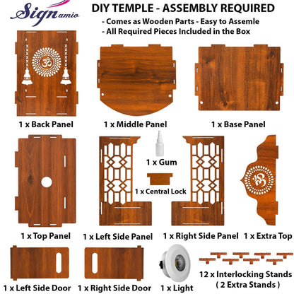 SIGNAMIO Mandir for Home with LED Light | Wooden MDF Puja Mandir | Wall Mounted Temple | Home Temple with Storage Drawer | Decorative Wooden Temple for Living Room & Prayer Room