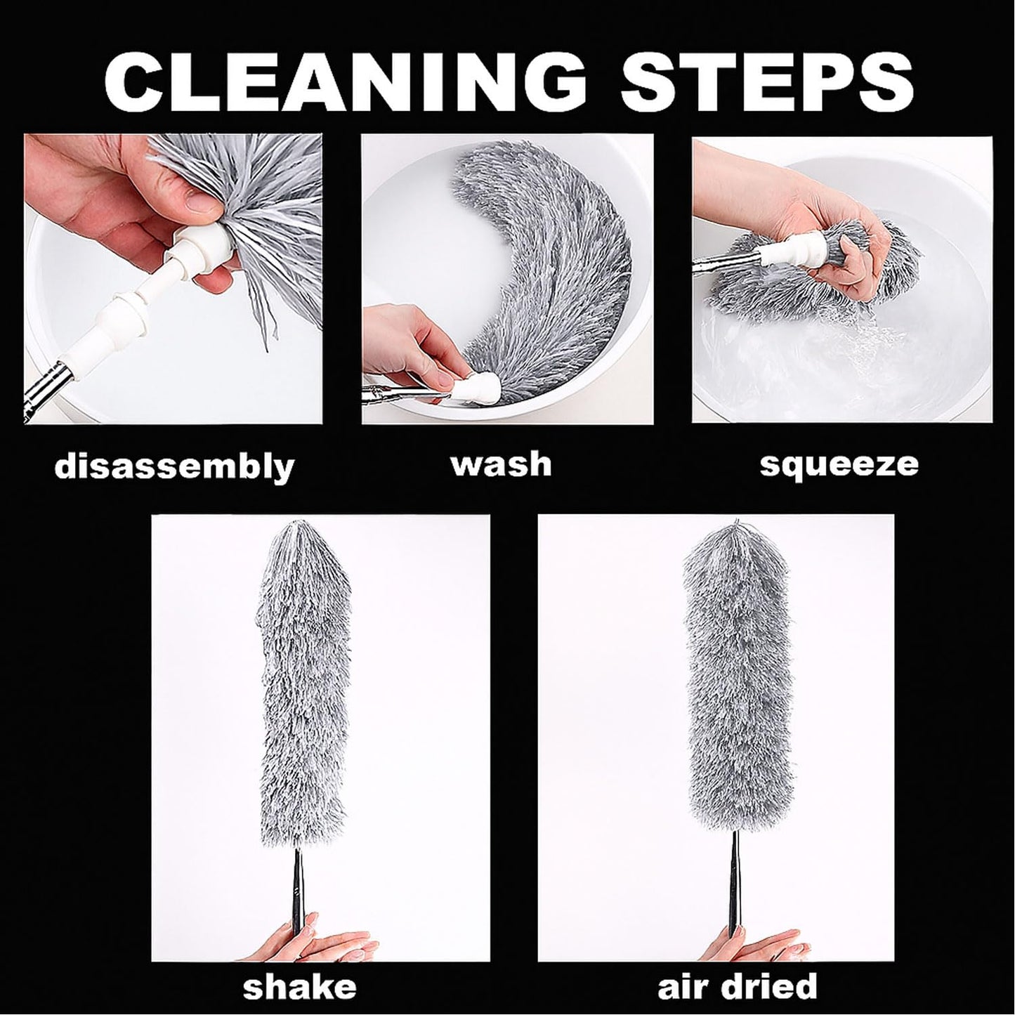 Signamio Cleaning Essentials: Microfiber Fan Cleaner & Wall Cleaning Mop with Long Handle, Expandable Dusting Stick, Extends Up to 100 Inches, Washable for Efficient Dust Removal