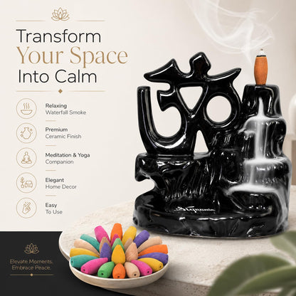 Signamio Aromatic Essence of Ceramic Shiva OM Backflow dhoop Smoke Fountain Incense Burner Holder with 30 Cones - Incense Holder for Meditation and Home Decor