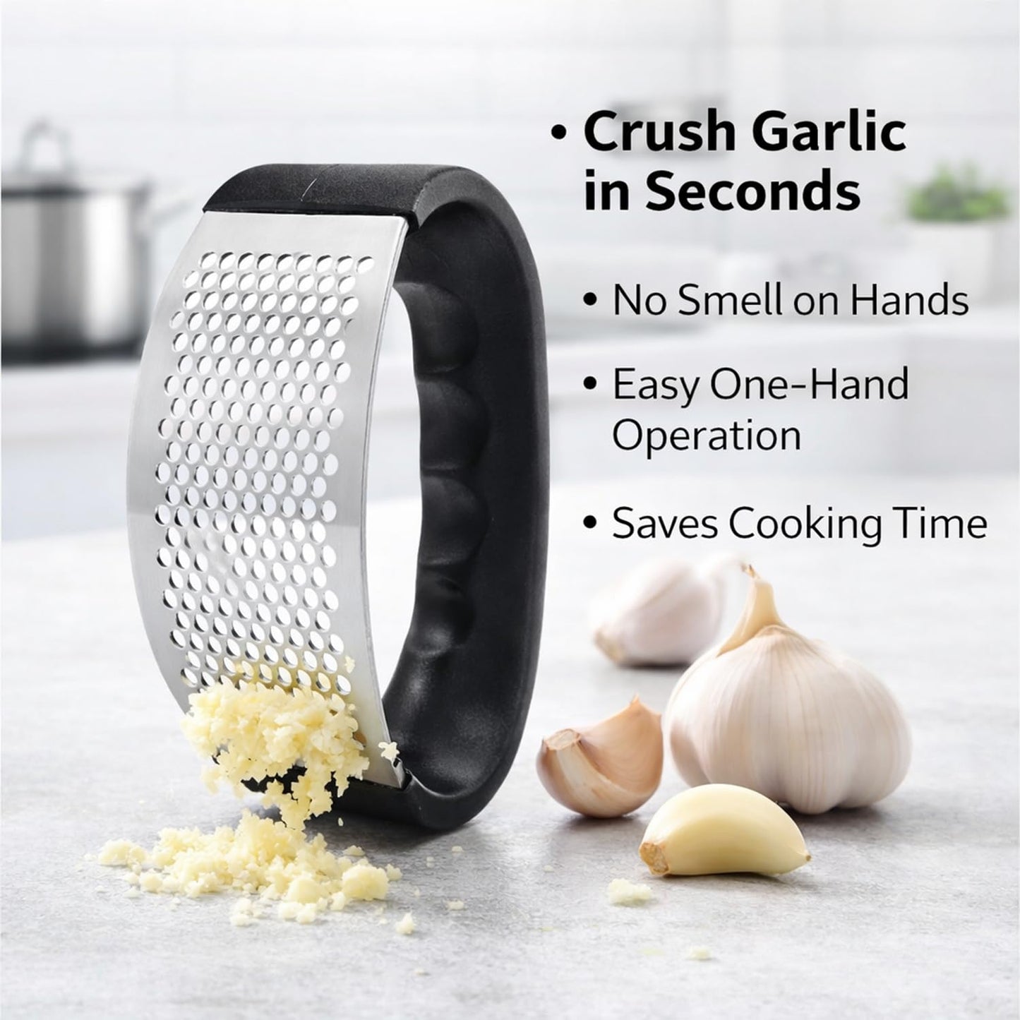 Signamio Garlic Crusher Mini Hand Press Chopper for Effortless Garlic Preparation, Durable and Easy to Clean Kitchen Essential - DN-2 Black