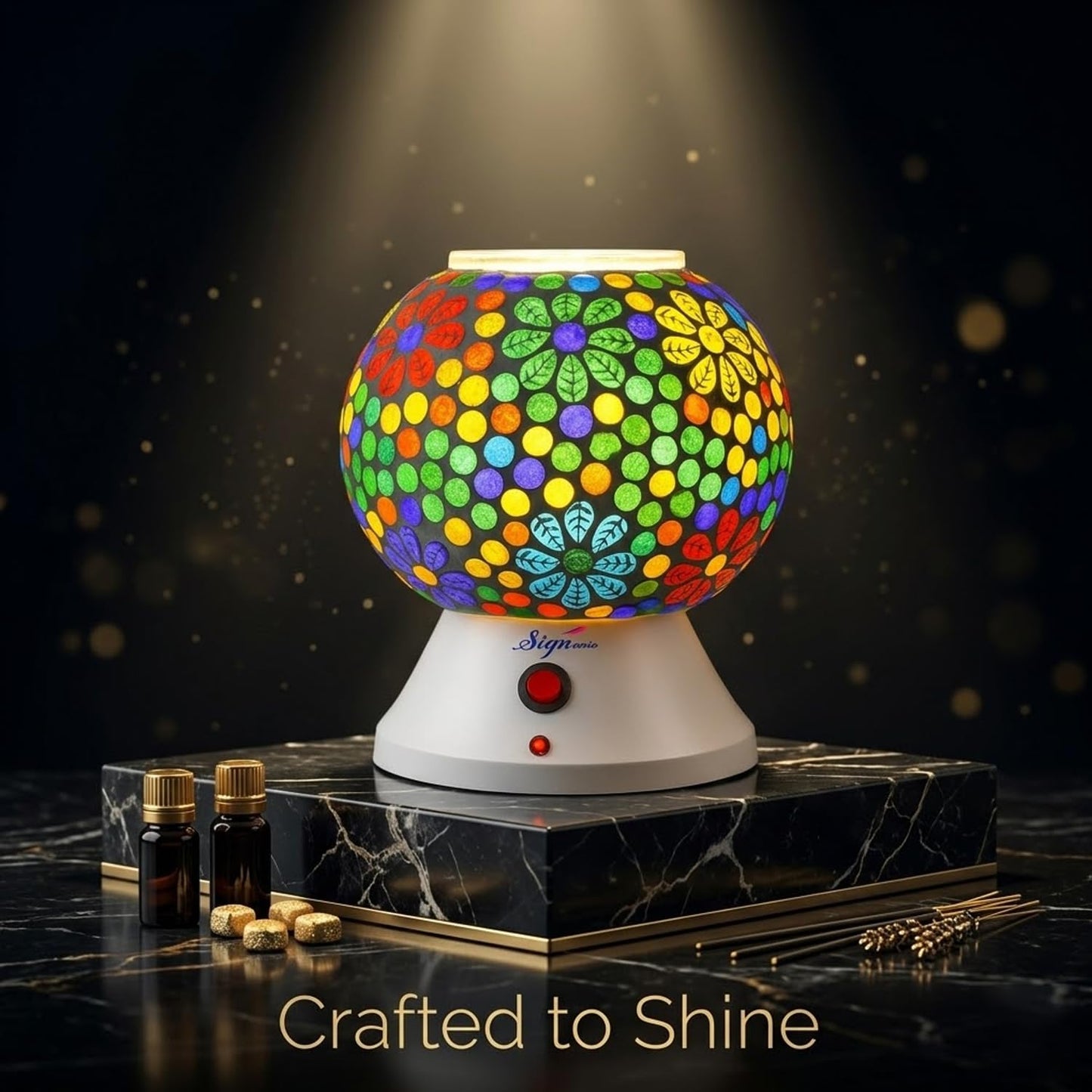 Signamio Hand Made Table Top Camphor Diffuser Burner - Kapoor Dani Electrical Aroma Oil Diffuser Night Lamp - Kapoor Machine for Home & Office DN-6 (Aroma Oils not Included)