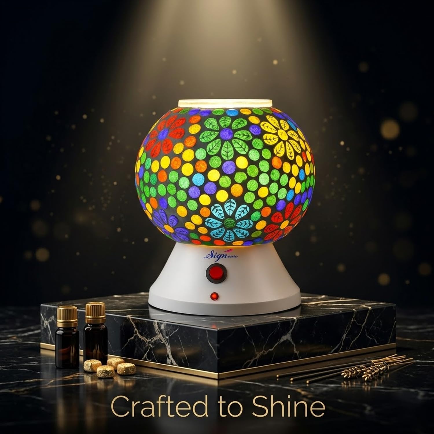 Signamio Hand Made Table Top Camphor Diffuser Burner - Kapoor Dani Electrical Aroma Oil Diffuser Night Lamp - Kapoor Machine for Home & Office DN-6 (Aroma Oils not Included)