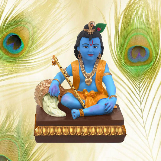 SIGNAMIO Resin Bal Krishna Statue - Elegant Krishna Idol Small for Home Decor-Exquisite Krishna Idol Figurine for Spiritual Decor and Gift, Perfectly Crafted with Fine Details,Multicolor, 8.5 cm,9 cm