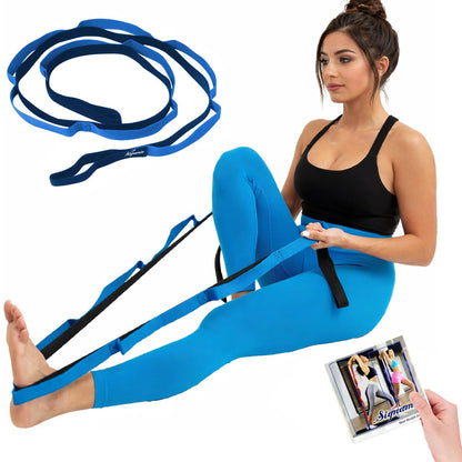 Signamio Yoga Belt for Women - Premium Stretching Belt for Exercise & Hamstring Stretch Strap - Essential Yoga Accessories for Flexibility & Strength Training-12 Loop - Blue-Black