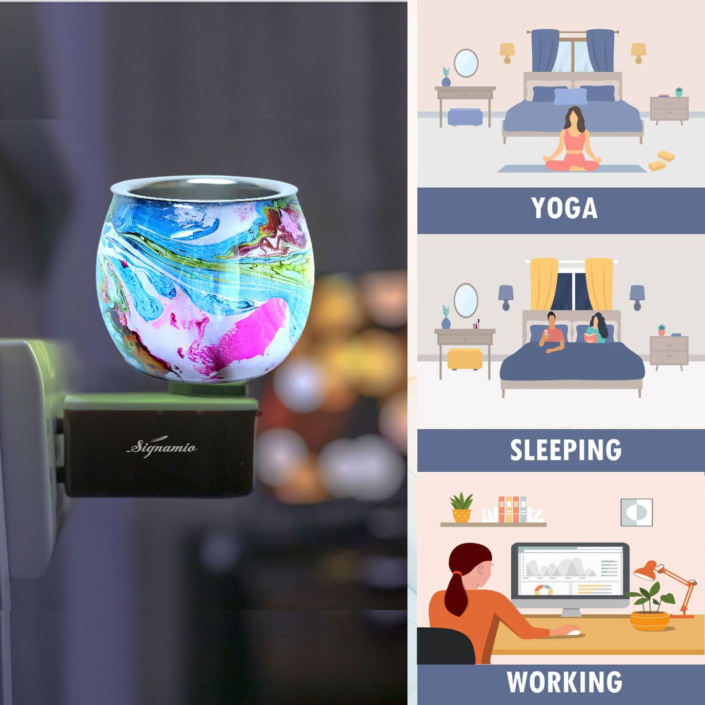 SIGNAMIO Multi Color 2 in 1 Electric Kapoor Dani Burner: Essential Home Fragrance Product & Room Freshener Diffuser with Night Lamp for Pooja Rooms, Aroma, Oil & Camphor Diffuser Capabilities-DN-23