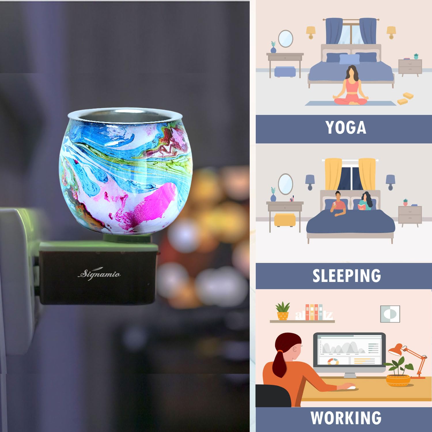 SIGNAMIO Multi Color 2 in 1 Electric Kapoor Dani Burner: Essential Home Fragrance Product & Room Freshener Diffuser with Night Lamp for Pooja Rooms, Aroma, Oil & Camphor Diffuser Capabilities-DN-23