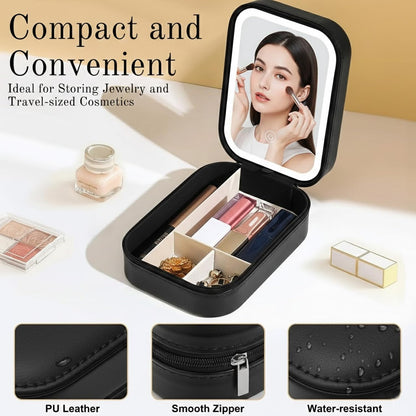 SIGNAMIO Compact Makeup Vanity with LED Mirror, Portable LED Mirror for Makeup, Stylish Vanity Table with Adjustable Lighting for Professional Results (Black)