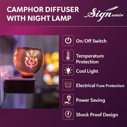 SIGNAMIO ceramic Multipurpose Incense Aroma Dhoop Karpur Kapoor Dani Camphor Burner Diffuser Machine Stand Electrical Night Lamp (Camphor Tablet NOT Included) DN-Ganesh