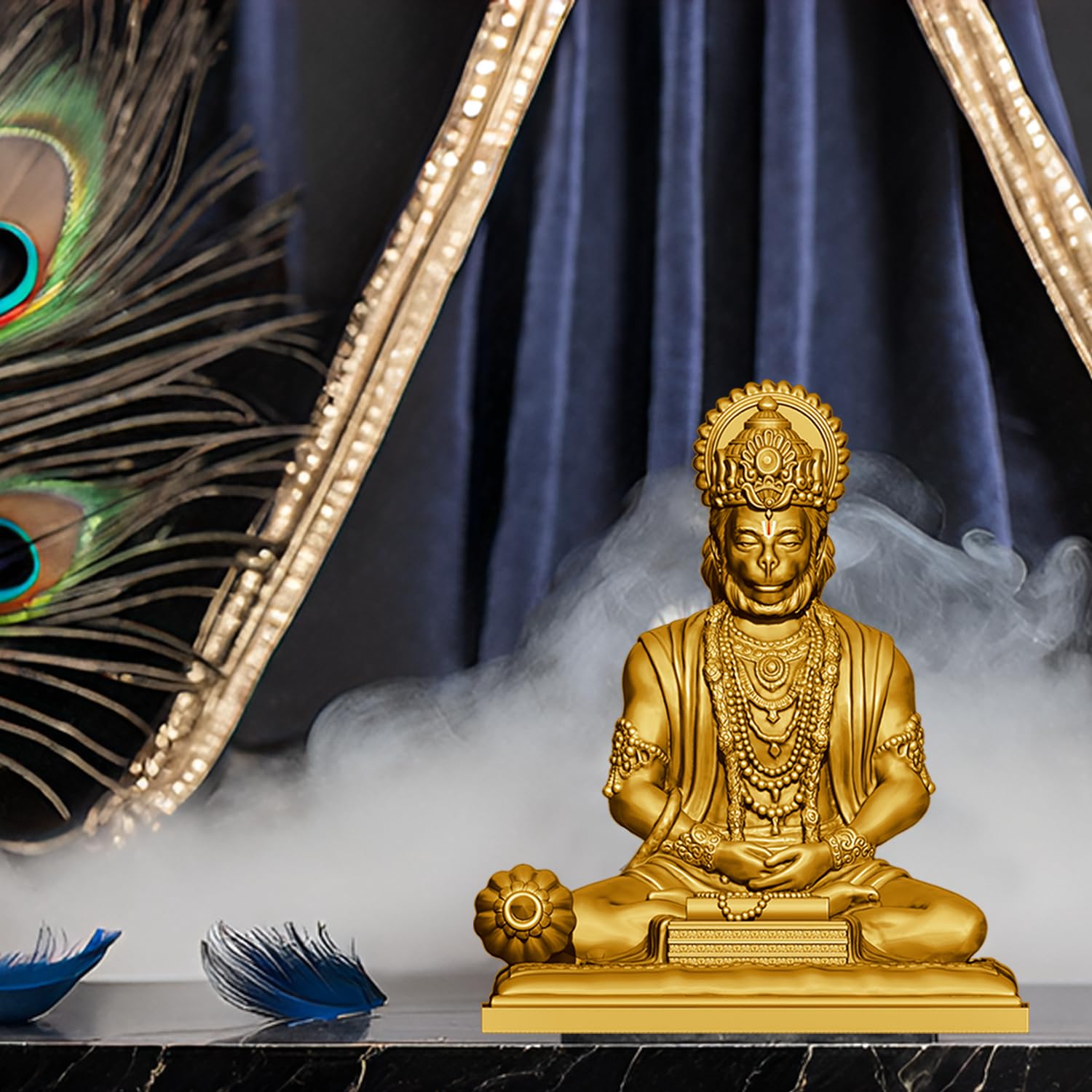 SIGNAMIO® Gold Hanuman Ji Idol Statue for Car Dashboard - Divine Bajrangbali Murti, Perfect Hindu God Gift Item and Home Puja Decoration Ideal Hanuman Murti as Car Dashboard Accessory