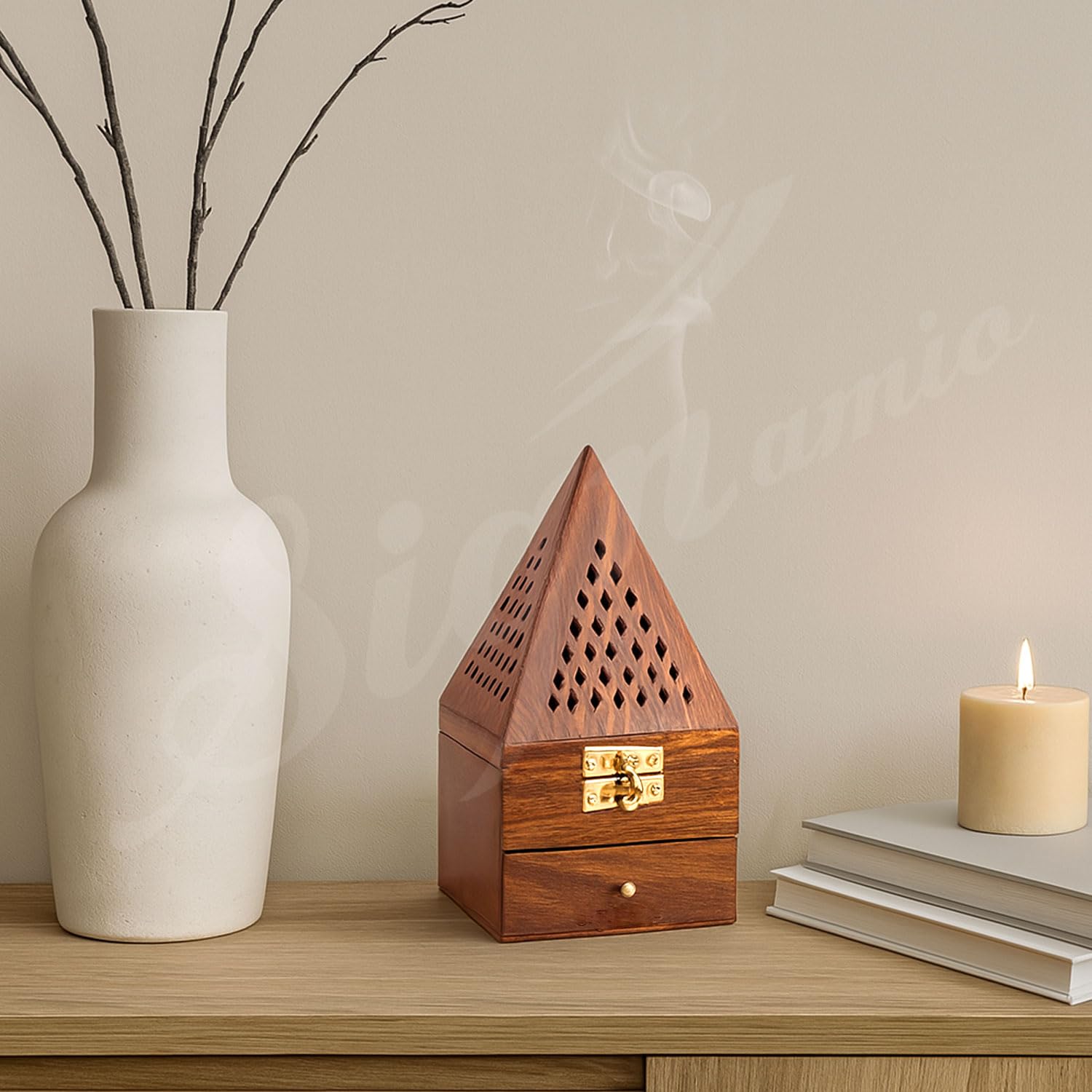 SIGNAMIO® Wooden Sambrani Dhoop Stand Incense Holder: Dhoop Dani Items for Home Mandir, Perfect Pooja Room Decoration and Pooja Thali Set Rituals -Pack of 1
