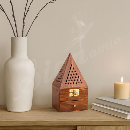 SIGNAMIO® Wooden Sambrani Dhoop Stand Incense Holder: Dhoop Dani Items for Home Mandir, Perfect Pooja Room Decoration and Pooja Thali Set Rituals -Pack of 1