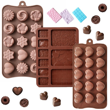 Signamio 3 Pcs Chocolate Mould Set - Heart Shape & Multi Design, | Chocolate Mould Silicone for Candy Making | Durable Chocolate Silicone Mould for Creative Desserts