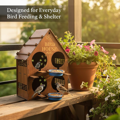 Signamio Upgraded Wooden Bird House with 4 Bird Space Option and Water Feeder - Large Bird Nest for Outdoor Use, Durable Birds Nest Home, Ideal for Birdwatching Enthusiasts