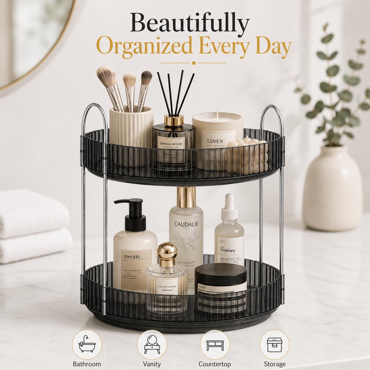 Signamio Silver 2 Tier 360 Rotating Tray Organiser (Black)