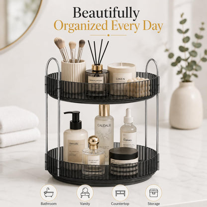 Signamio Silver 2 Tier 360 Rotating Tray Organiser (Black)
