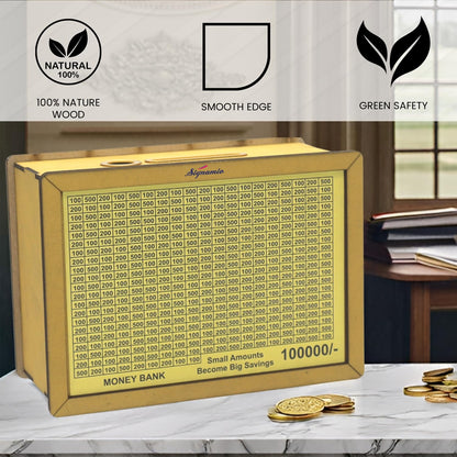 Signamio Money Saving Box for Adult 100000 - Wooden Piggy Bank 100000 with Marker Pen, Elegant Wooden Piggy Bank for Adults, Perfect Money Saving Solution and Financial Goal Achievement-DN2