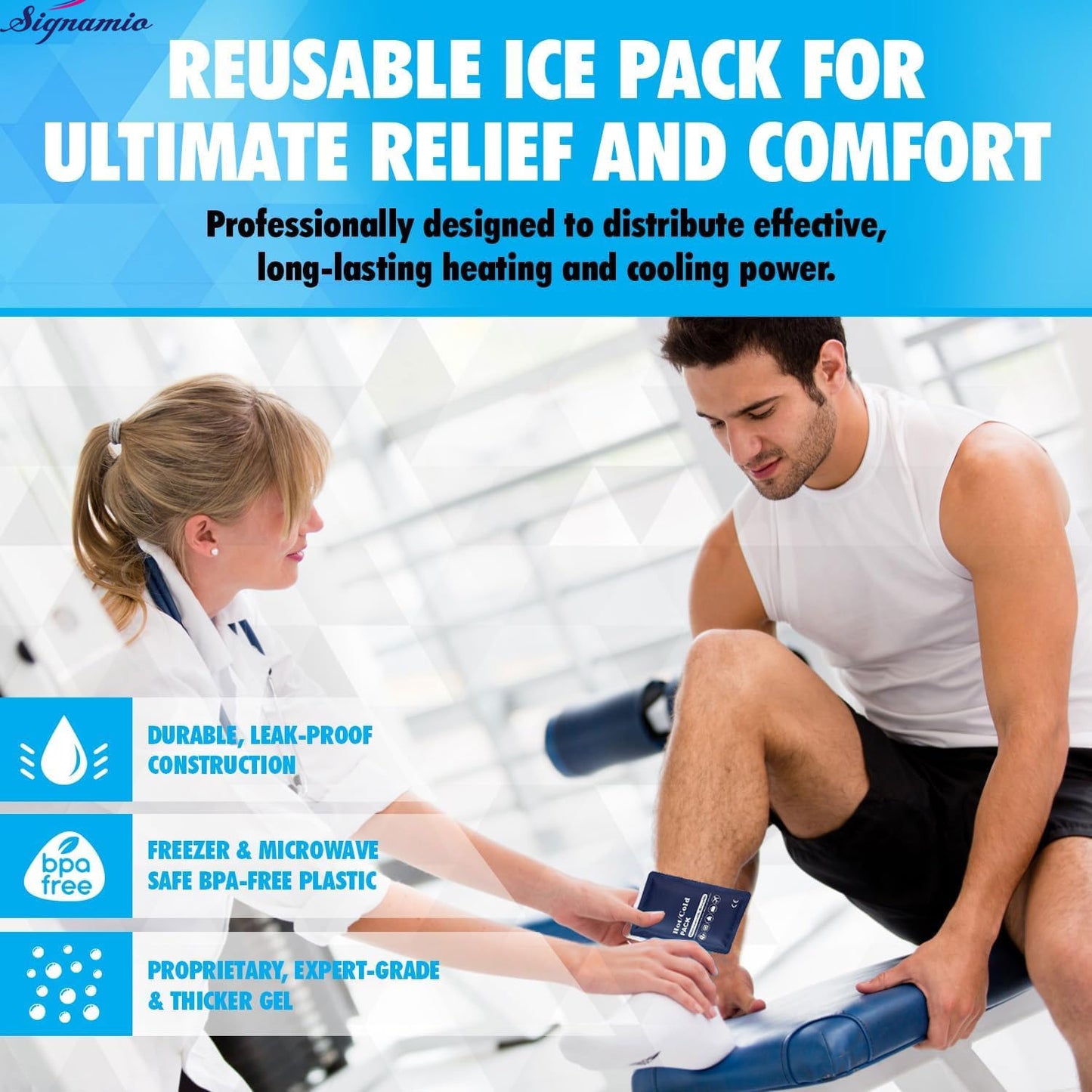 SIGNAMIO® Hot and Cold Cooling Heat Flexible Reusable Compress Microwave ice Gel pad Pack Cool Bag for Knee feet Back face Neck and Shoulder Pain Relief Therapy - 1 Pcs - Blue