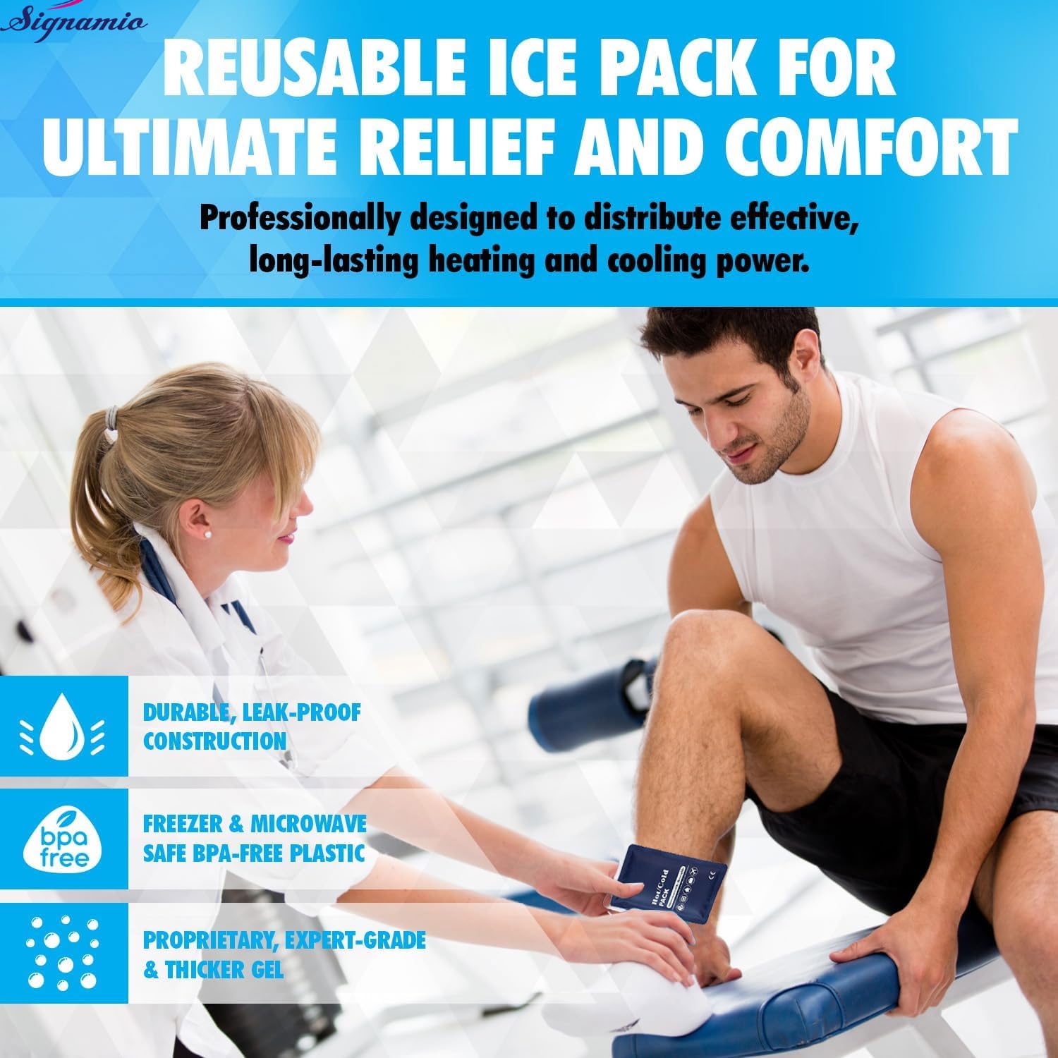 SIGNAMIO® Hot and Cold Cooling Heat Flexible Reusable Compress Microwave ice Gel pad Pack Cool Bag for Knee feet Back face Neck and Shoulder Pain Relief Therapy - 1 Pcs - Blue