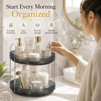 Signamio Silver 2 Tier 360 Rotating Tray Organiser (Black)