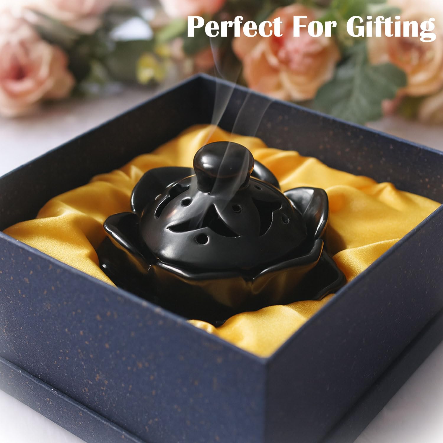 SIGNAMIO Sambrani Dhoop Stand - Ceramic Dhoop Holder for Pooja Room Decoration Items - Elegant and Durable Design - Black