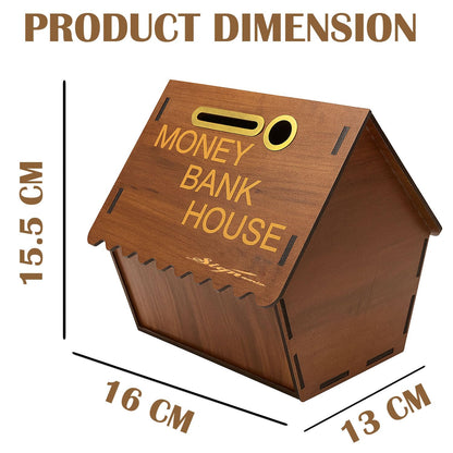 Signamio Wooden Money Saving Box for Adults - House Shaped Piggy Bank 100000, Elegant Money Box for Secure Savings and Home Decor, Durable Wooden Material