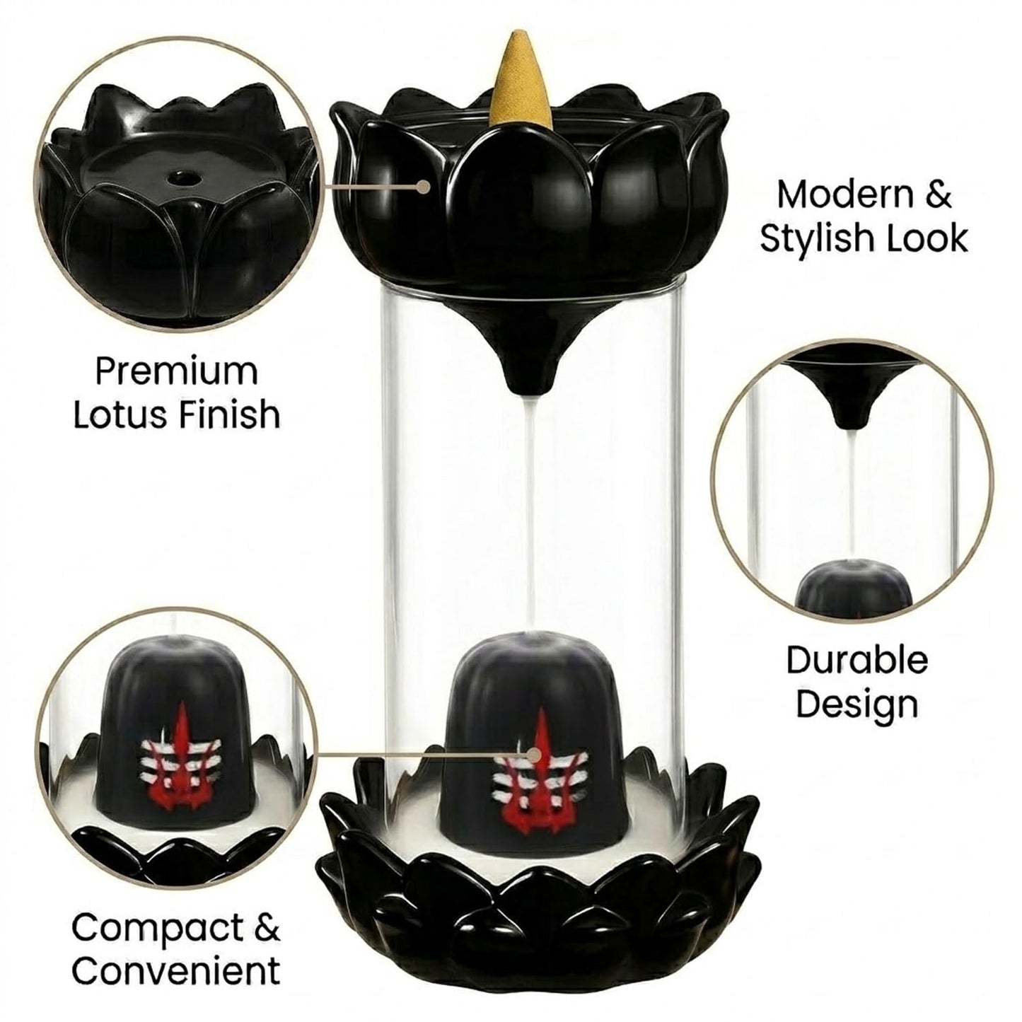 Signamio Aromatic Essence of Ceramic Shivling Backflow dhoop Smoke Fountain Incense Burner Holder with 30 Cones - Lord Shiva Incense Holder for Meditation and Home Décor, Black