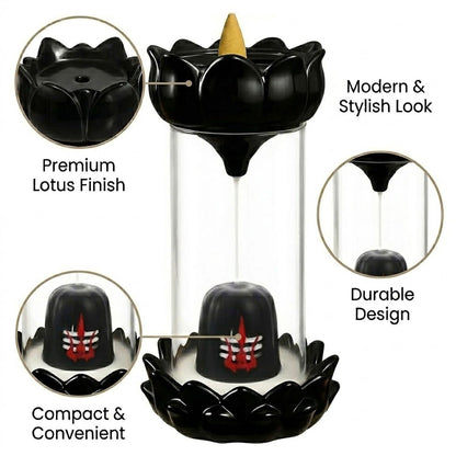 Signamio Aromatic Essence of Ceramic Shivling Backflow dhoop Smoke Fountain Incense Burner Holder with 30 Cones - Lord Shiva Incense Holder for Meditation and Home Décor, Black