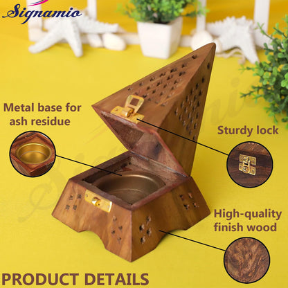 SIGNAMIO® Eiffel Tower Wooden Sambrani Dhoop Stand Incense Holder: Perfect Pooja Room Stand Decoration Item, Dhup Dani & Doopam Holder, Essential Puja Item for Home Mandir and Pooja Thali Set Rituals