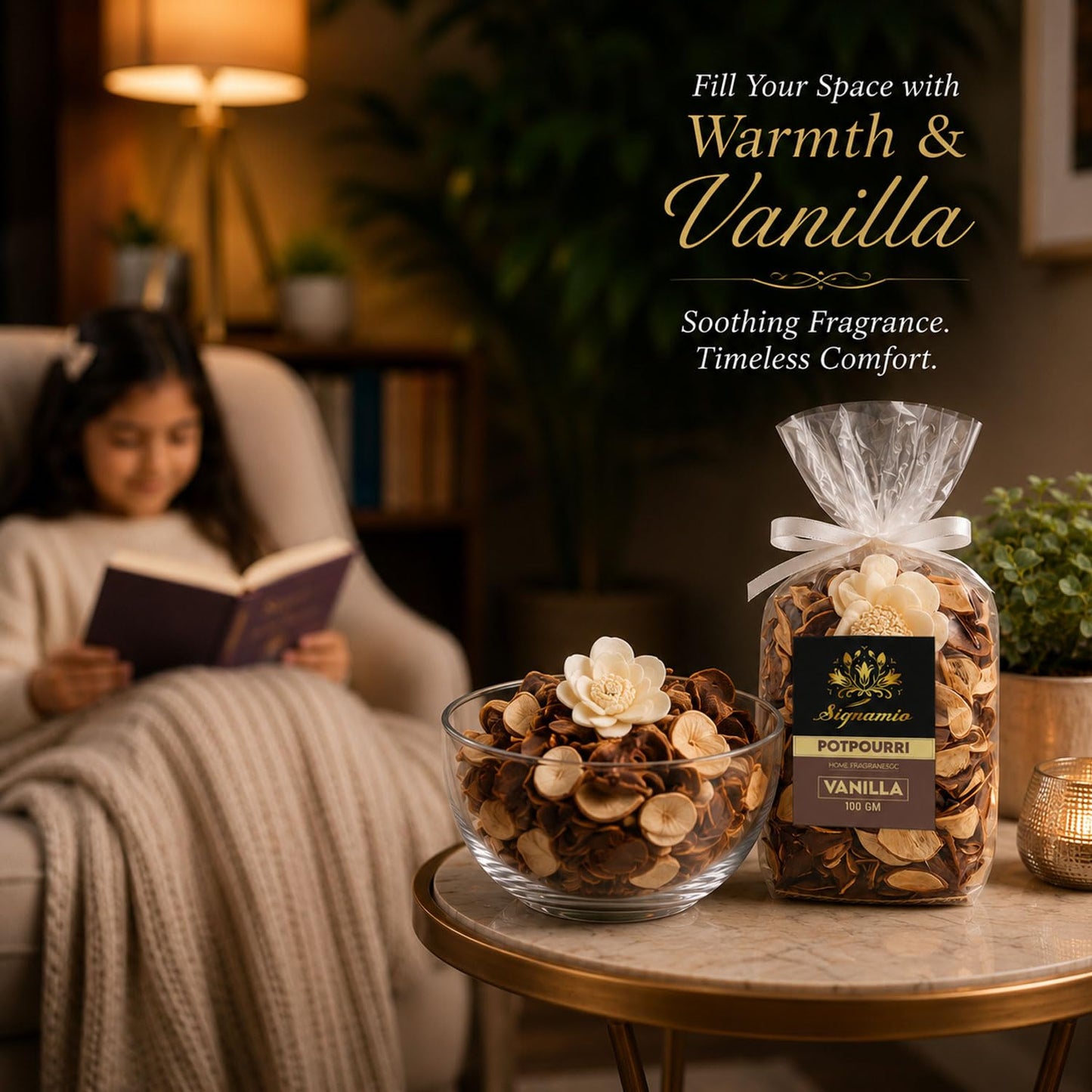 SIGNAMIO Potpourri Flowers - Dry Flowers for Decoration, Scented Dry Flower Mix for Home Decor, Natural Fragrance, Floral Arrangement, Aromatic Bowl Filler, Gift Basket Filler - Vanila
