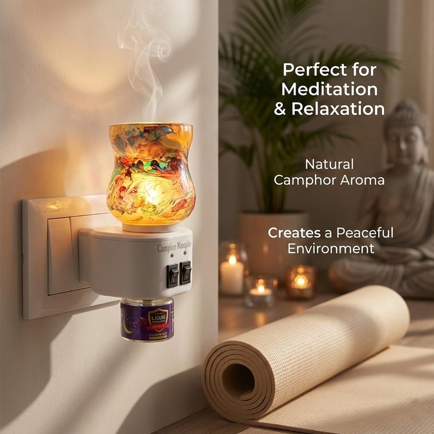 Signamio 3 in 1 Multi-Functional Camphor Diffuser Burner - Kapoor Dani Electrical Camphor with Night Lamp & Mosquito Repellent | Kapoor Dani for Home Fragrance and Ambient Lighting DN-30