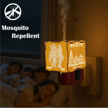 Signamio Auto Cut Wooden Ram Mandir Camphor Kapur Burner with Night Lamp - Kapoor Dani for Home Fragrance, Aroma Oil Diffuser, Bakhoor Burner, Kapoor Diffuser for Home