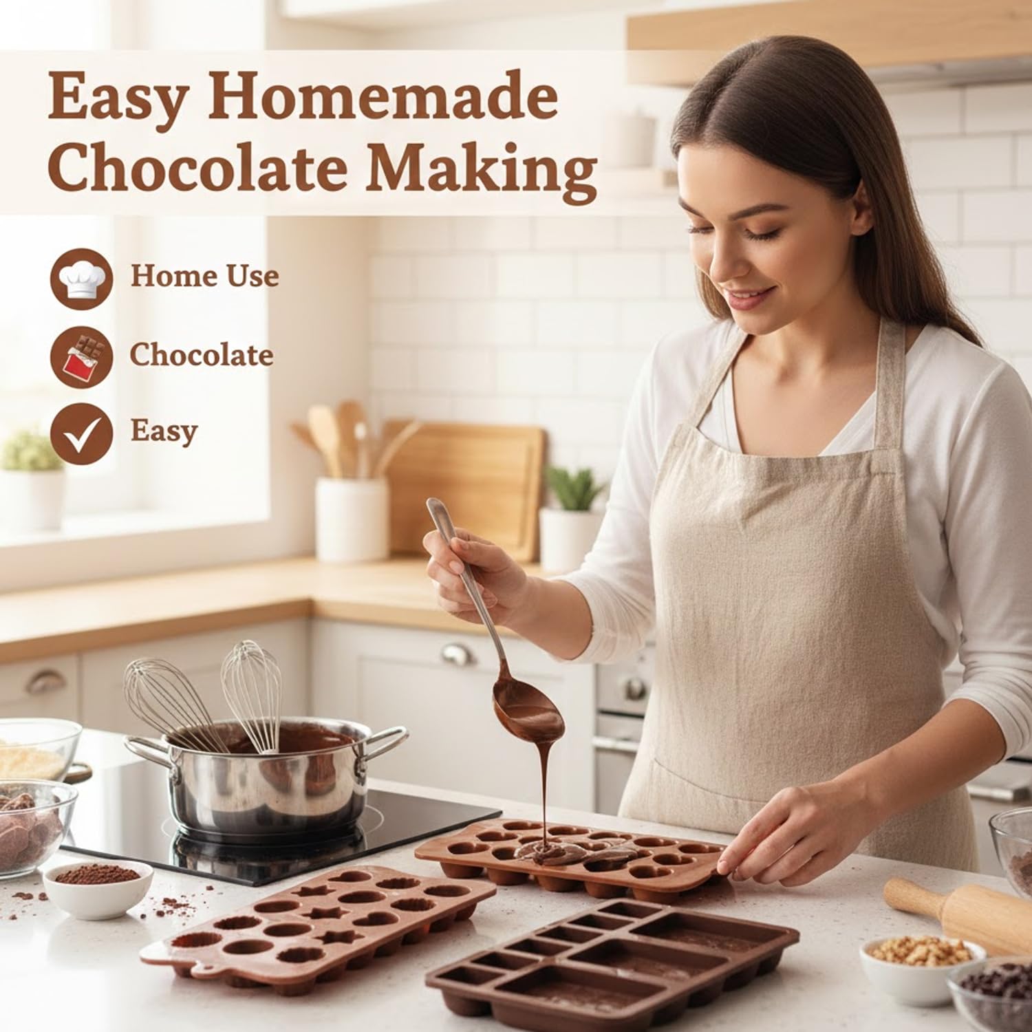 Signamio 3 Pcs Chocolate Mould Set - Heart Shape & Multi Design, | Chocolate Mould Silicone for Candy Making | Durable Chocolate Silicone Mould for Creative Desserts