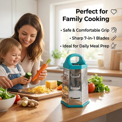 Signamio 7 in 1 Cheese Grater Stainless Steel Vegetable Slicer for Kitchen - Carrot Grater Machine and Multi-Function Slicer Box, Durable Blades for Efficient Food Preparation - Multicolor
