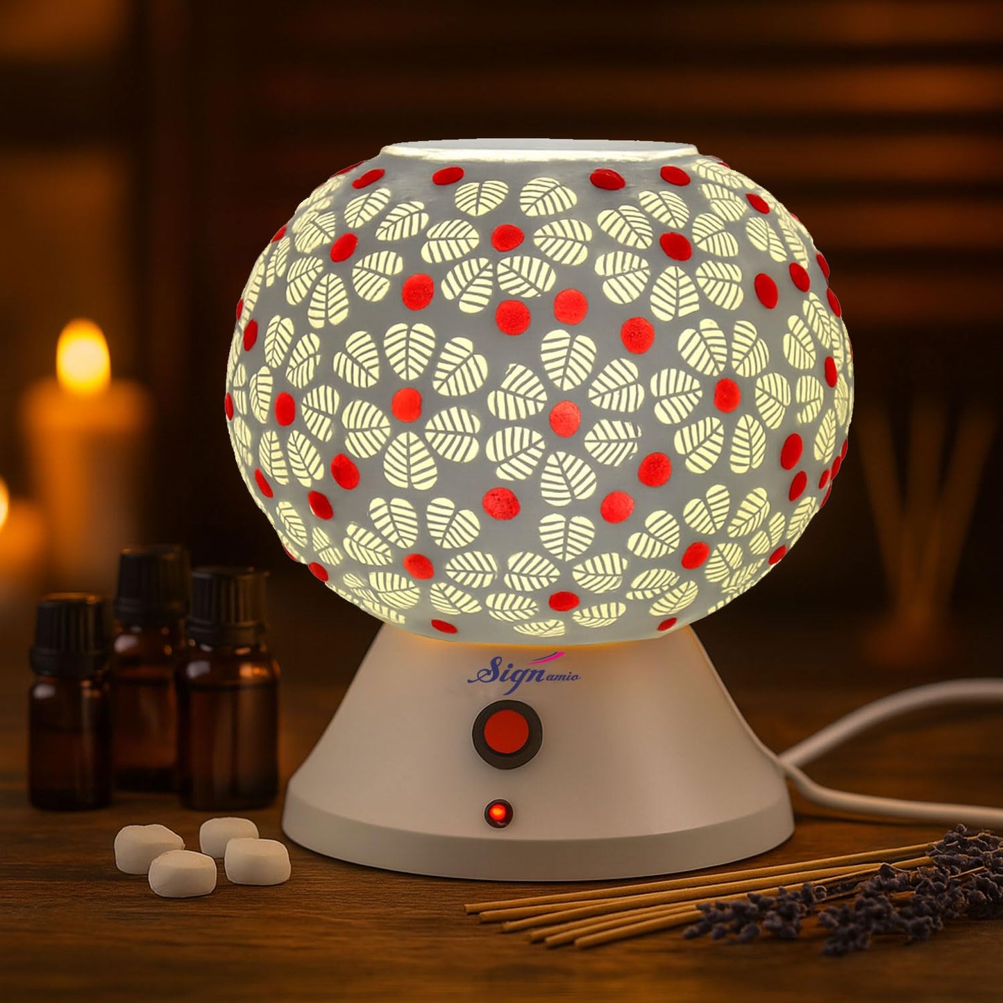 Signamio Hand Made Table Top Camphor Diffuser Burner - Kapoor Dani Electrical Aroma Oil Diffuser Night Lamp - Kapoor Machine for Home & Office DN-6 (Aroma Oils not Included)