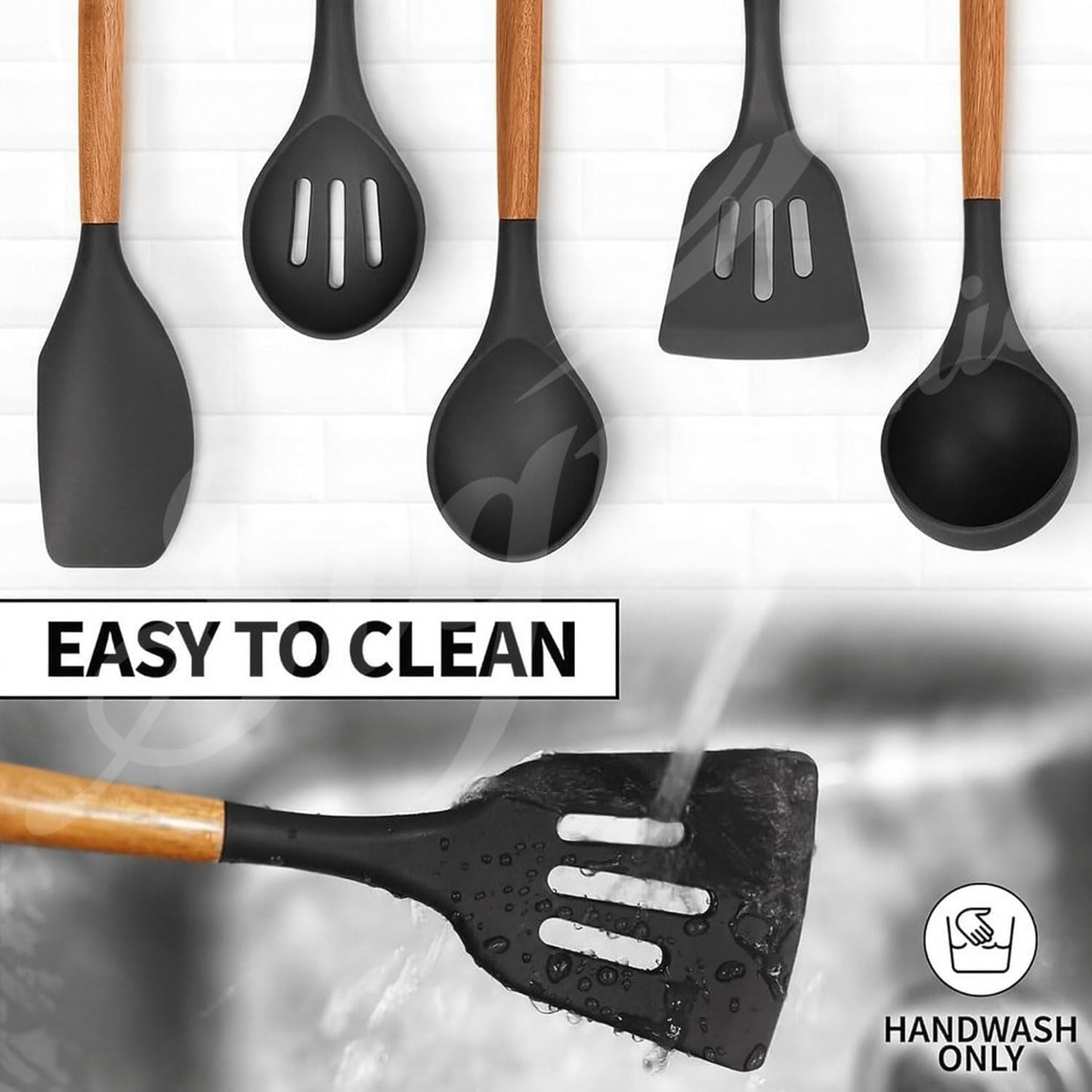 Signamio Silicone Spatula Set with Wooden Handle, 5 Pcs - Premium Cooking Set Ideal for Baking and Cooking, Durable and Heat-Resistant