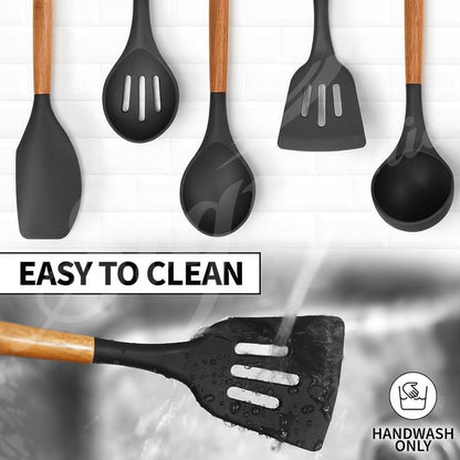 Signamio Silicone Spatula Set with Wooden Handle, 5 Pcs - Premium Cooking Set Ideal for Baking and Cooking, Durable and Heat-Resistant