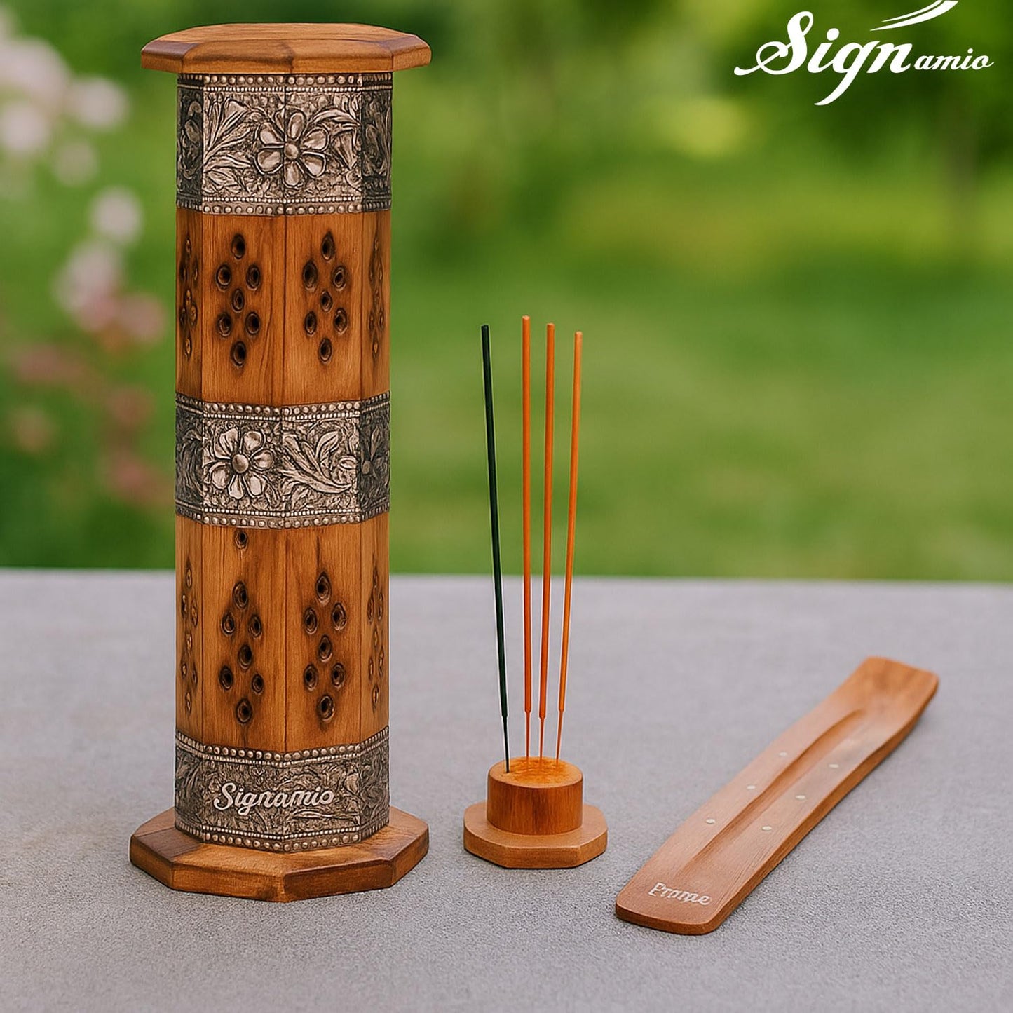 SIGNAMIO® 2pcs Tower Wooden Agarbatti Stand with Ash Catcher: Premium Incense Stick and Dhoop Holder Set for Pooja Room Decoration - Essential Puja Items for Home Mandir & Agarbatti Storage Box