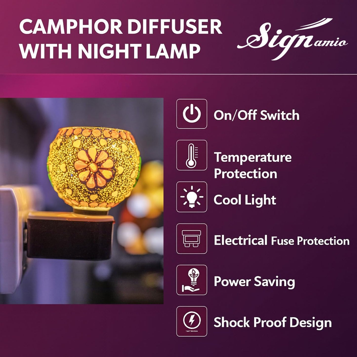 SIGNAMIO Multi Color 2 in 1 Electric Kapoor Dani Burner: Essential Home Fragrance Product & Room Freshener Diffuser with Night Lamp for Pooja Rooms, Aroma, Oil & Camphor Diffuser Capabilities-DN-16