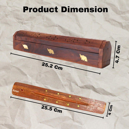 SIGNAMIO® 2pcs Wooden Horizontal Mini Agarbatti and Dhoop Holder Premium Incense Stick Stand with Ash Catcher for Pooja - Essential Puja Items for Home Mandir & Agarbatti Stand Holder with Storage Box