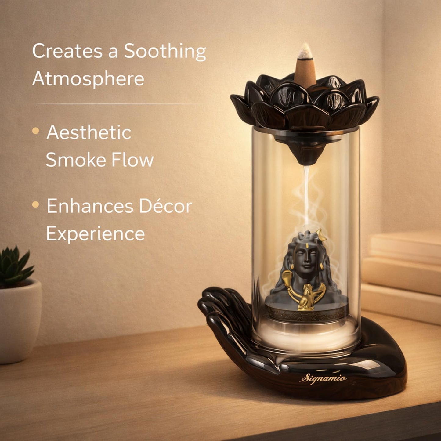Signamio Adiyogi Shiva Backflow Smoke Fountain - Ceramic Shivling Fountain with 30 Cones, Lord Shiva Idols for Home Decor, Spiritual Mahadev Murti for Meditation and Relaxation