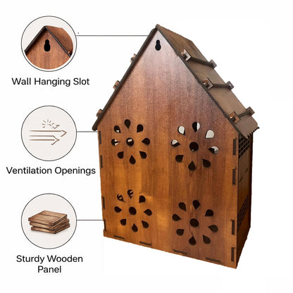 Signamio Upgraded Wooden Bird House with 4 Bird Space Option and Water Feeder - Large Bird Nest for Outdoor Use, Durable Birds Nest Home, Ideal for Birdwatching Enthusiasts