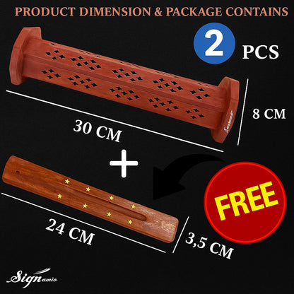 SIGNAMIO® 2pcs Wooden Tower Agarbatti and Dhoop Holder Premium Incense Stick Stand with Ash Catcher for Pooja Room Decoration - Puja Items for Home Mandir & Agarbatti Stand Holder with Storage Box