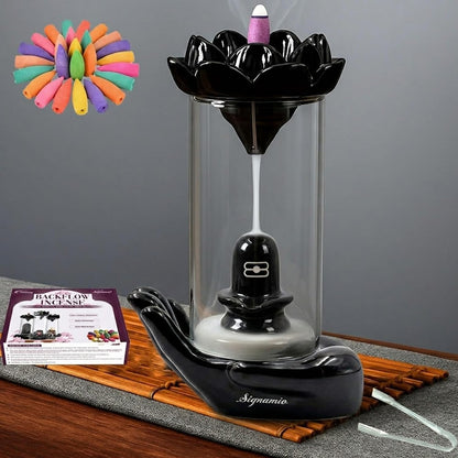 Signamio Ganesha Backflow dhoop Smoke Fountain Aromatic Essence of Ceramic Incense Burner Holder with 30 Cones for Meditation and Home Decor-DN