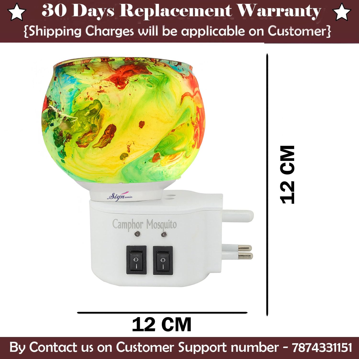 Signamio 3 in 1 Multi-Functional Camphor Diffuser Burner - Kapoor Dani Electrical Camphor with Night Lamp & Mosquito Repellent | Kapoor Dani for Home Fragrance and Ambient Lighting DN-29