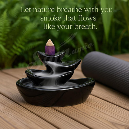 Signamio Ceramic Backflow Incense Fountain - 30 Cones Included for Pooja Meditation, Elegant Backflow Incense Holder, Aesthetic Incense Burner for Decor-DN-15