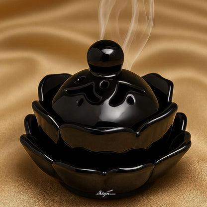 SIGNAMIO Sambrani Dhoop Stand - Ceramic Dhoop Holder for Pooja Room Decoration Items - Elegant and Durable Design - Black
