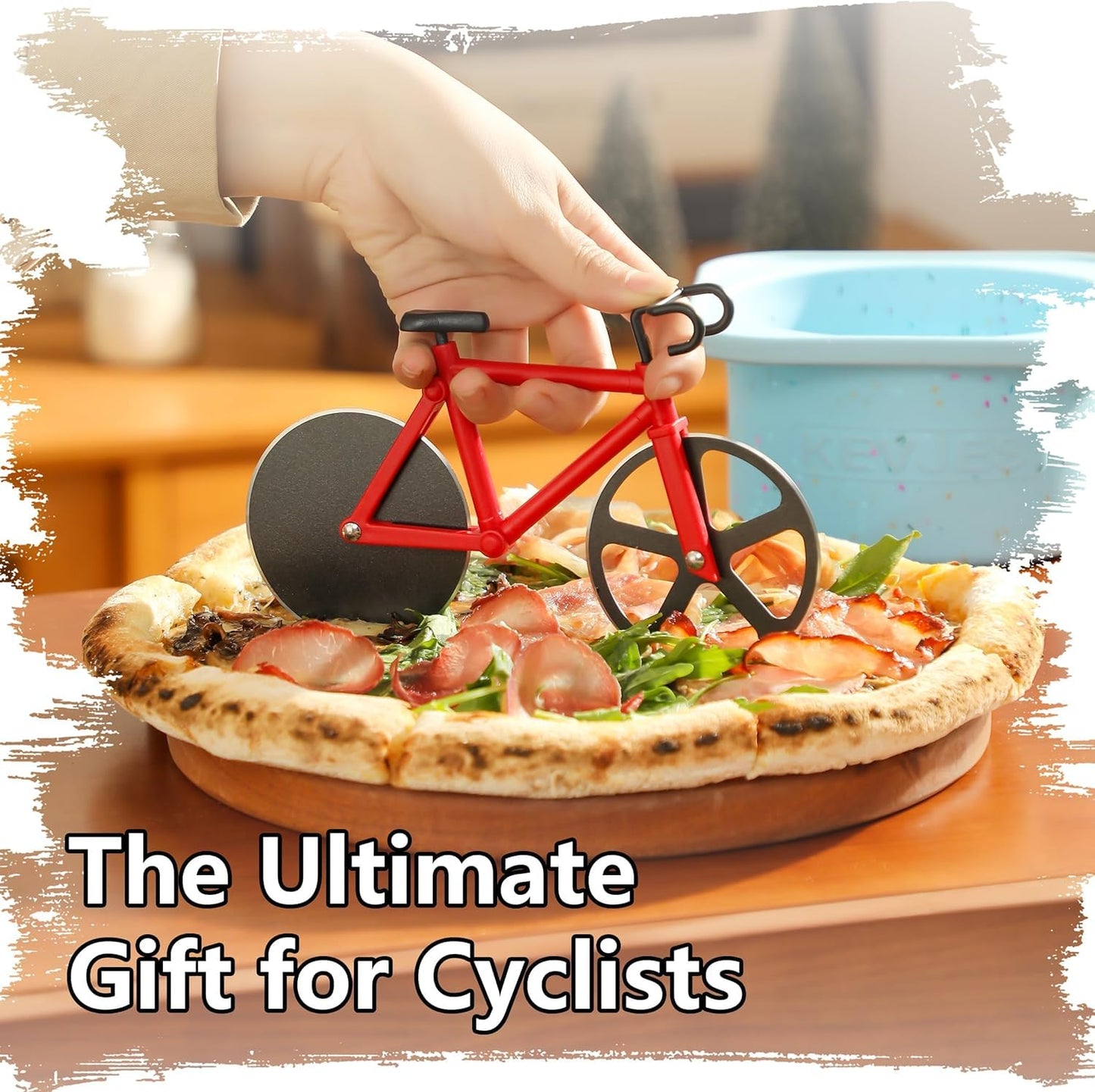 SIGNAMIO® Bicycle Pizza Cutter and Sandwich Slicer - Red, Ergonomic Non-Slip Handle, Stainless Steel Pizza Wheel for Kitchen, Ideal Roti, Paratha, Chapati, Brownie & Slice Cutter