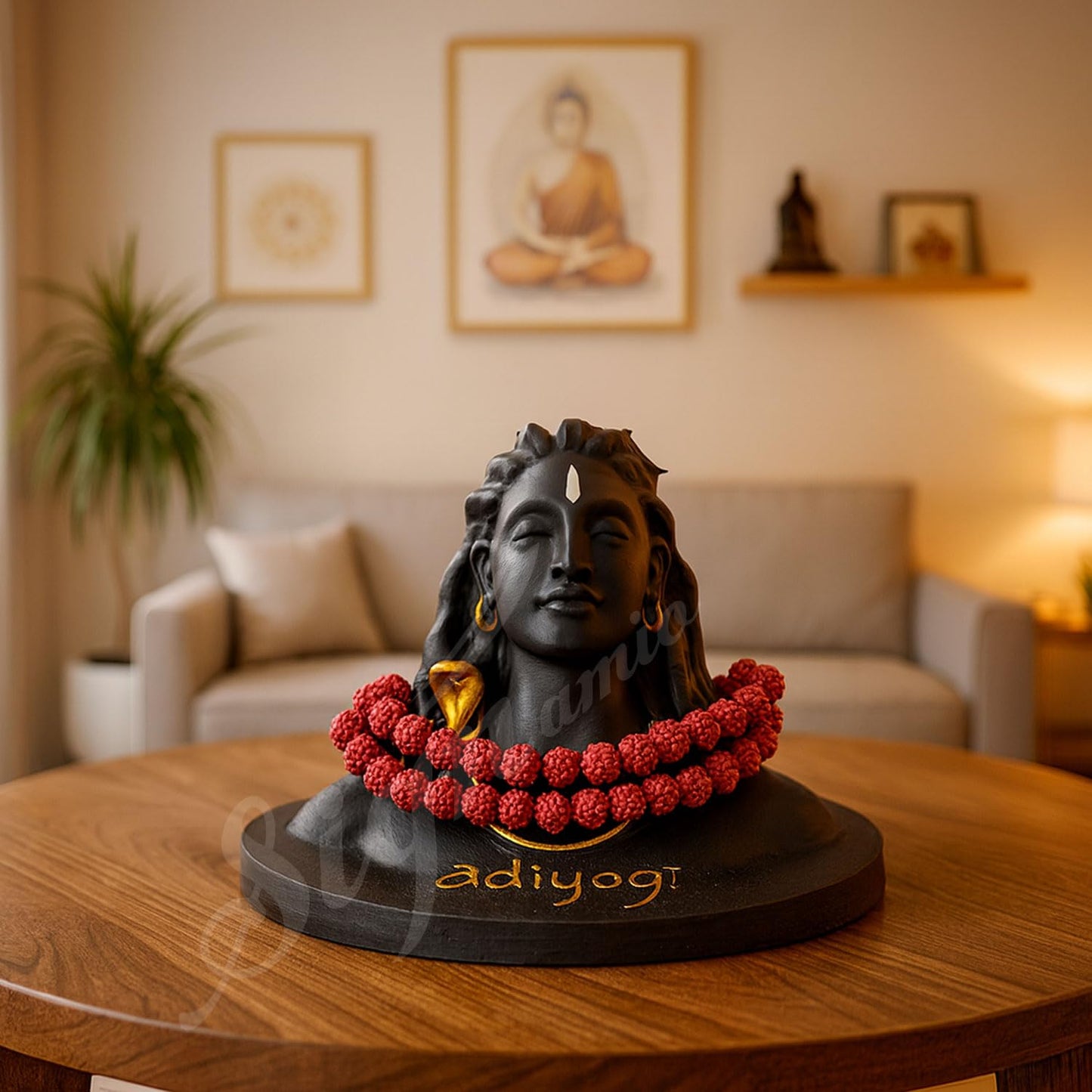 SIGNAMIO® Lord god Mahadev Bholenath Shivji Adiyogi Shiva Statue Idol Murti for Car Dashboard with Rudraksh Mala Idle,Home Decor - Handcrafted Resin Figurine | Spiritual Gift for Meditation 3 inch