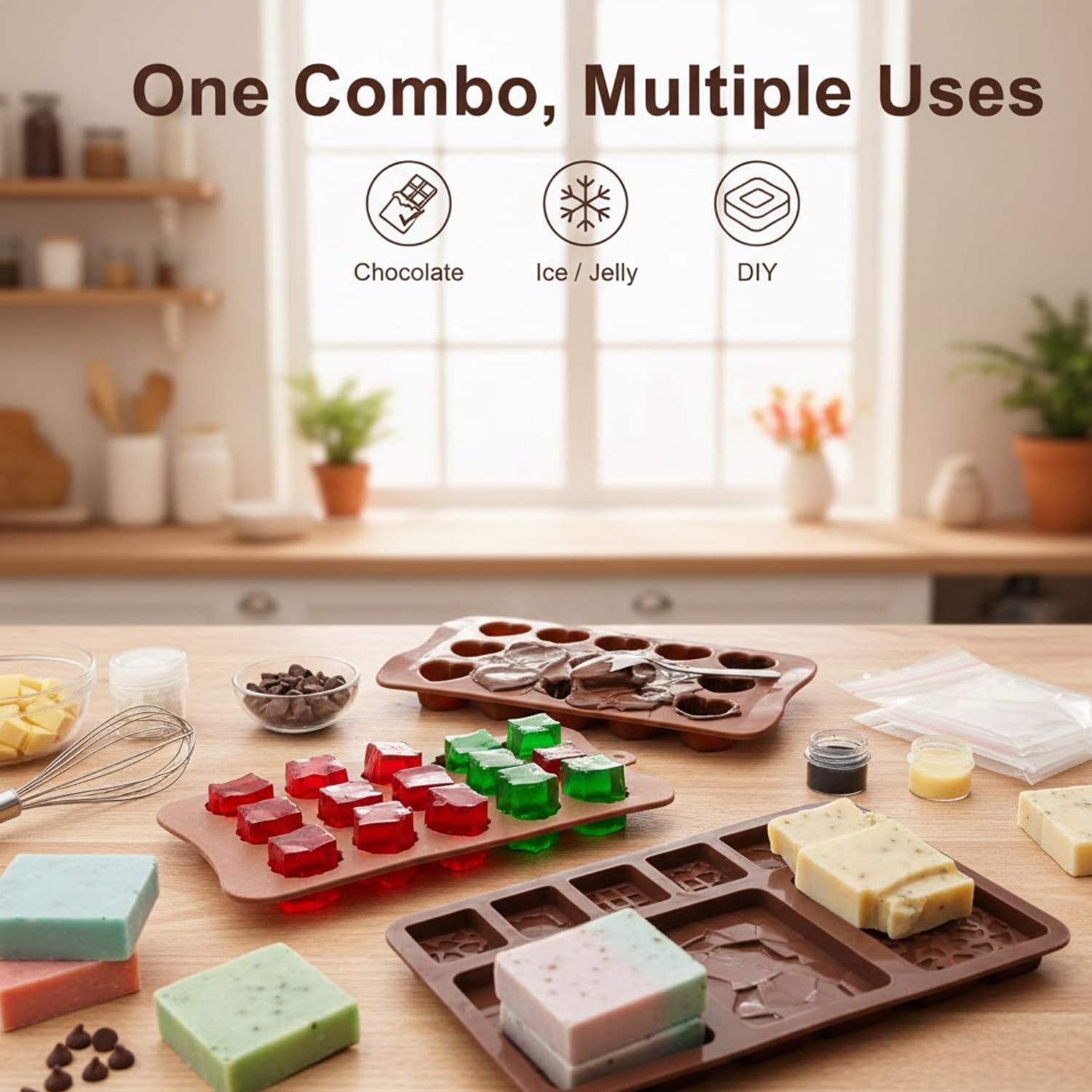 Signamio 3 Pcs Chocolate Mould Set - Heart Shape & Multi Design, | Chocolate Mould Silicone for Candy Making | Durable Chocolate Silicone Mould for Creative Desserts