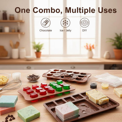 Signamio 3 Pcs Chocolate Mould Set - Heart Shape & Multi Design, | Chocolate Mould Silicone for Candy Making | Durable Chocolate Silicone Mould for Creative Desserts